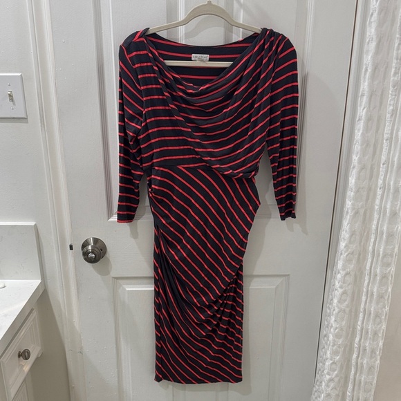 A Pea in the Pod Striped Grey and Pink Dress - Picture 1 of 5